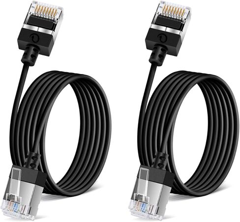 كابل إيثرنت مرن بزاوية 270 درجة لأعلى 15Ft-2pack رفيع للغاية ونحيف Rj45 Cat 6 LAN سلك Gigabit rj45 للكمبيوتر الشخصي. طابعة. (أسود) in Kuwait