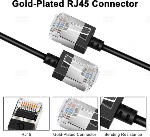 كابل إيثرنت مرن بزاوية 270 درجة لأعلى 15Ft-2pack رفيع للغاية ونحيف Rj45 Cat 6 LAN سلك Gigabit rj45 للكمبيوتر الشخصي. طابعة. (أسود) in Kuwait