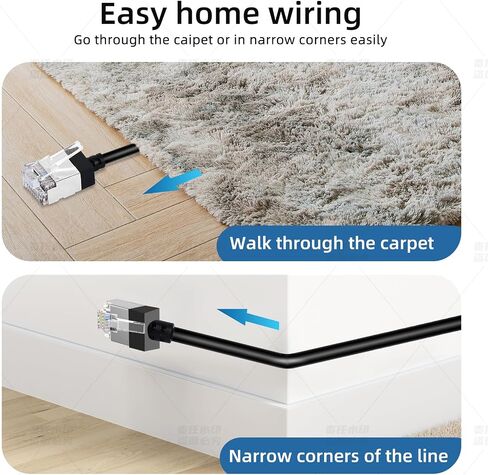 كابل إيثرنت مرن بزاوية 270 درجة لأعلى 15Ft-2pack رفيع للغاية ونحيف Rj45 Cat 6 LAN سلك Gigabit rj45 للكمبيوتر الشخصي. طابعة. (أسود) in Kuwait