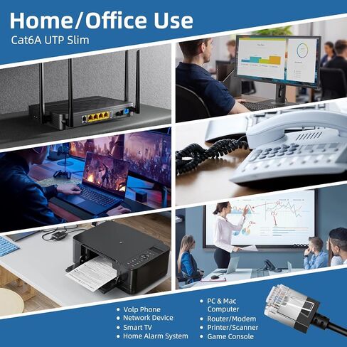 كابل إيثرنت مرن بزاوية 270 درجة لأعلى 15Ft-2pack رفيع للغاية ونحيف Rj45 Cat 6 LAN سلك Gigabit rj45 للكمبيوتر الشخصي. طابعة. (أسود) in Kuwait