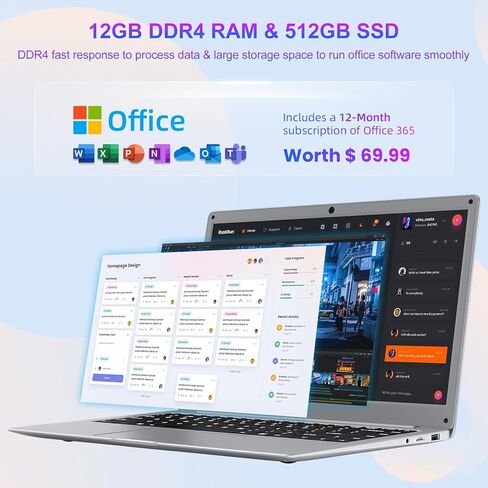 jumper Laptop 14 Inch, 12GB LPDDR4 256GB SSD, Laptop Computer with Celeron J4105 CPU(Up to 2.5GHz), FHD 1920x1080 Display, 2.4G+5G WiFi, 35.52WH Battery, 2 Speakers, Portable Business Laptops. in Saudi Arabia