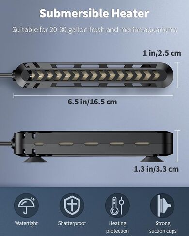 Pawfly 25W Fish Tank Heater Submersible Aquarium Heater Adjustable Electronic Heating Rod with Thermostat Overheating Protection and Protective Cover for Fish Tanks up to 10 Gallons in Saudi Arabia
