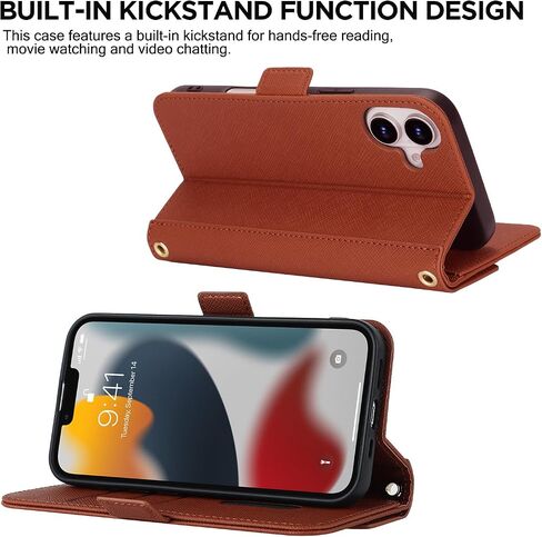 ANSHOW Crossbody Case for iPhone 16 Pro Wallet Case, with Adjustable Long Shoulder Strap, Leather Case with Card Slots, Magnetic Flip Folio Case Built-in Kickstand, Purse Case for Women, Black in Saudi Arabia