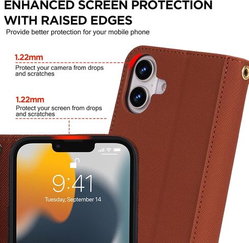 ANSHOW Crossbody Case for iPhone 16 Pro Wallet Case, with Adjustable Long Shoulder Strap, Leather Case with Card Slots, Magnetic Flip Folio Case Built-in Kickstand, Purse Case for Women, Black in Saudi Arabia