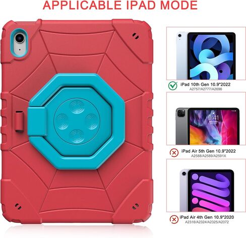 Case for iPad 10th Generation 10.9 Inch 2022, 360°Rotate Stand iPad 10th Generation Rugged Shockproof Cover with Screen Protector, Pencil Holder and Shoulder Strap for Kids (Red) in Saudi Arabia