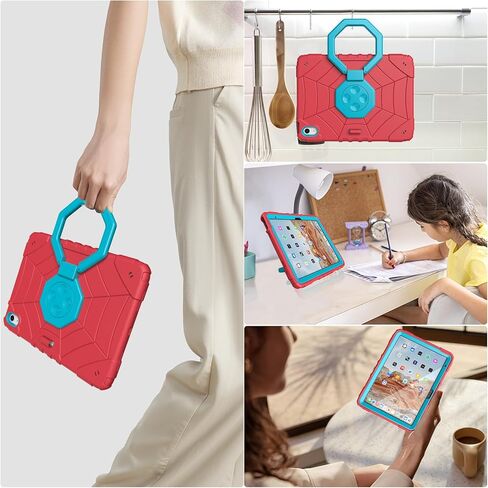Case for iPad 10th Generation 10.9 Inch 2022, 360°Rotate Stand iPad 10th Generation Rugged Shockproof Cover with Screen Protector, Pencil Holder and Shoulder Strap for Kids (Red) in Saudi Arabia
