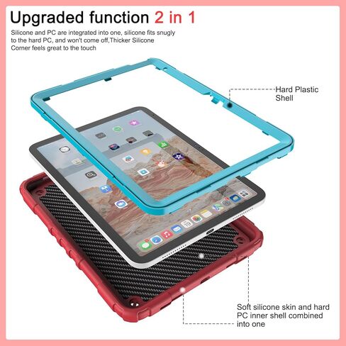 Case for iPad 10th Generation 10.9 Inch 2022, 360°Rotate Stand iPad 10th Generation Rugged Shockproof Cover with Screen Protector, Pencil Holder and Shoulder Strap for Kids (Red) in Saudi Arabia