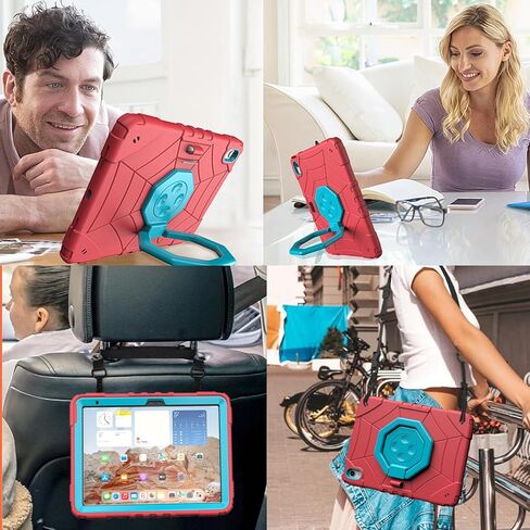 Case for iPad 10th Generation 10.9 Inch 2022, 360°Rotate Stand iPad 10th Generation Rugged Shockproof Cover with Screen Protector, Pencil Holder and Shoulder Strap for Kids (Red) in Saudi Arabia