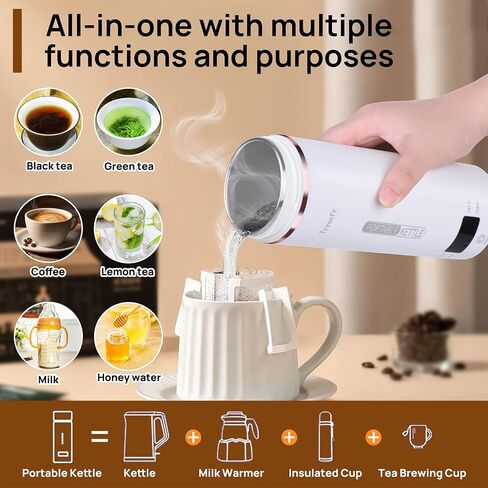 Travel Portable Electric Kettle,Tea Coffee Kettle, Boiled Water Kettle for Rapid Heating & Boiling, Leak Proof & Heated-Insulated, 450mL & 304 Stainless Steel with 4 Preset Thermal Control in Saudi Arabia