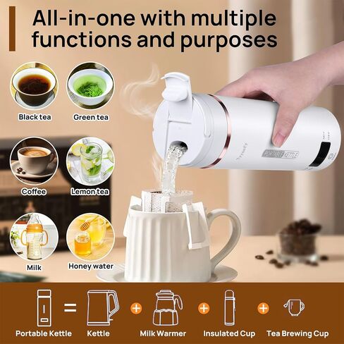 Travel Portable Electric Kettle,Tea Coffee Kettle, Boiled Water Kettle for Rapid Heating & Boiling, Leak Proof & Heated-Insulated, 450mL & 304 Stainless Steel with 4 Preset Thermal Control in Saudi Arabia