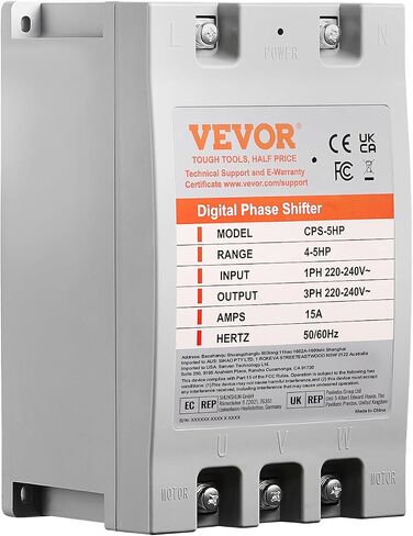 VEVOR Single Phase to 3 Phase Converter - 10HP 30A 220V Input/Output Digital Phase Shifter for Residential & Light Commercial Use (One Converter for One Motor Only) in Saudi Arabia