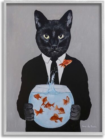 Stupell Industries Black Cat Fashion Suit Goldfish Jumping Fishbowl Painting, Design by Coco de Paris in Saudi Arabia