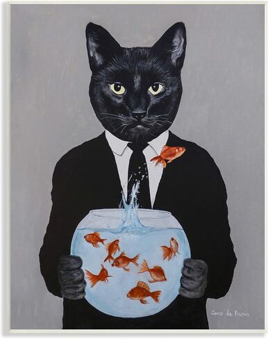 Stupell Industries Black Cat Fashion Suit Goldfish Jumping Fishbowl Painting, Design by Coco de Paris in Saudi Arabia