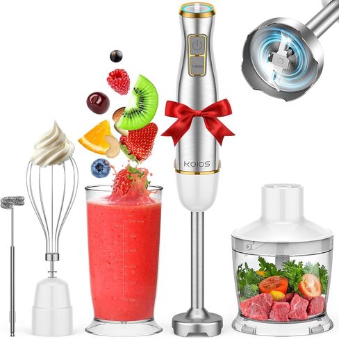 KOIOS Immersion Blender, 1100W 5-in-1 Multi-Purpose Hand Blender, 12-Speed Immersion Blender Handheld, 600ml Beaker, 500ml Chopper, Egg Whisk, Milk Frother, White in Saudi Arabia