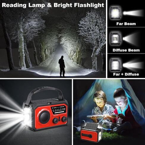 16000mAh Hand Crank Emergency Weather Radio with Wireless Speaker, 59200mWh NOAA AM FM Solar Radio with Flashlight Cell Phone Charger Reading Lamp Compass SOS for Camping and Survival (Red) in Saudi Arabia