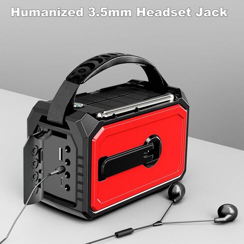 16000mAh Hand Crank Emergency Weather Radio with Wireless Speaker, 59200mWh NOAA AM FM Solar Radio with Flashlight Cell Phone Charger Reading Lamp Compass SOS for Camping and Survival (Red) in Saudi Arabia