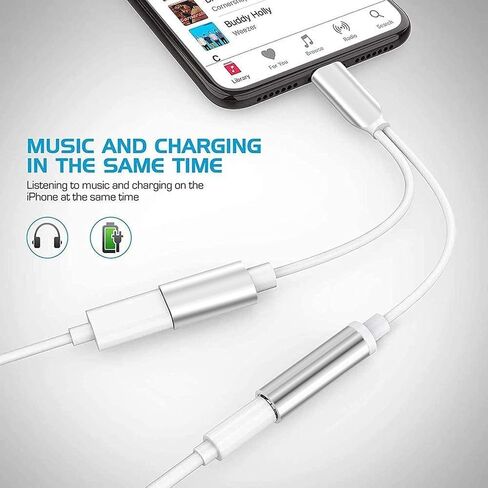 Lightning to 3.5 mm Headphone Jack Adapter for iPhone [MFi Certified], 2 in 1 iPhone Headphone Aux Audio + Charger Cable Splitter Adapter Dongle Compatible with iPhone 14 13 12 11 Pro XS XR X SE 8 7 in Saudi Arabia