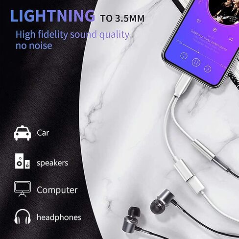 Lightning to 3.5 mm Headphone Jack Adapter for iPhone [MFi Certified], 2 in 1 iPhone Headphone Aux Audio + Charger Cable Splitter Adapter Dongle Compatible with iPhone 14 13 12 11 Pro XS XR X SE 8 7 in Saudi Arabia