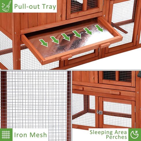 54in Wooden Rabbit Hutch, Outdoor Chicken Coop, Bunny Hutch Guinea Pig Pet House Bunny Cage with Side Runs, Weatherproof Roof, Open Courtyard, Removable Tray, Ramps for Small Animals in Kuwait