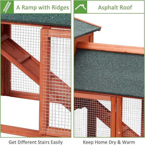 54in Wooden Rabbit Hutch, Outdoor Chicken Coop, Bunny Hutch Guinea Pig Pet House Bunny Cage with Side Runs, Weatherproof Roof, Open Courtyard, Removable Tray, Ramps for Small Animals in Kuwait