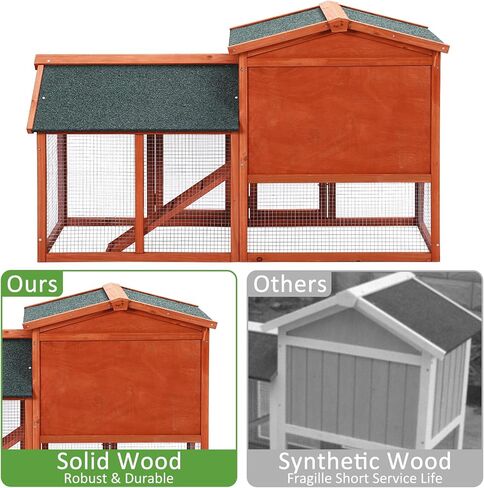 54in Wooden Rabbit Hutch, Outdoor Chicken Coop, Bunny Hutch Guinea Pig Pet House Bunny Cage with Side Runs, Weatherproof Roof, Open Courtyard, Removable Tray, Ramps for Small Animals in Kuwait