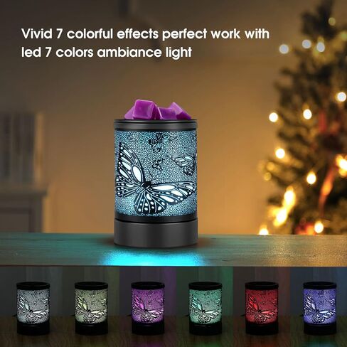 Black Metal Electric Wax Warmer Wax Burner with 7 Colors Cycle LED Light PTC Heating Element,Silicone Tray for Home Hotel Gift (Tree Pattern) in Saudi Arabia