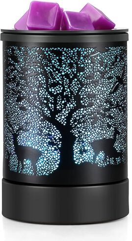 Black Metal Electric Wax Warmer Wax Burner with 7 Colors Cycle LED Light PTC Heating Element,Silicone Tray for Home Hotel Gift (Tree Pattern) in Saudi Arabia