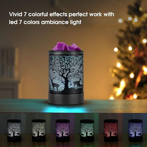 Black Metal Electric Wax Warmer Wax Burner with 7 Colors Cycle LED Light PTC Heating Element,Silicone Tray for Home Hotel Gift (Tree Pattern) in Saudi Arabia