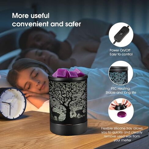 Black Metal Electric Wax Warmer Wax Burner with 7 Colors Cycle LED Light PTC Heating Element,Silicone Tray for Home Hotel Gift (Tree Pattern) in Saudi Arabia