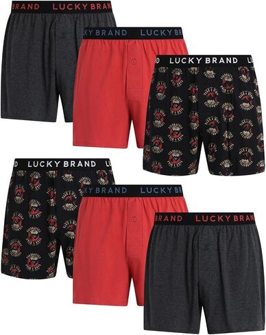 سراويل بوكسر رجالية من Lucky Brand - 6 قطع فضفاضة من نسيج ناعم للرجال - بوكسر كلاسيكي مسامي للرجال (S-XL)، مقاس متوسط، أسود داكن/مخطط/رمادي فحمي in Saudi Arabia