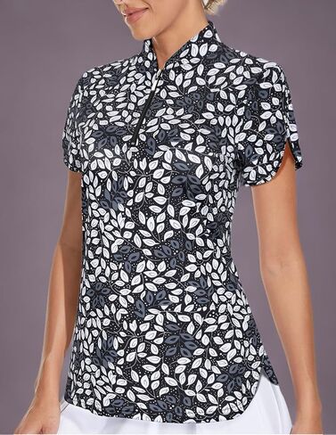 Viracy المرأة قمصان غولف قصيرة الأكمام الجانب انقسامات فضفاضة المناسب 1/4 زمم قميص بولو حماية من الأشعة فوق البنفسجية سريعة الجافة ملابس علوية رياضية in Kuwait