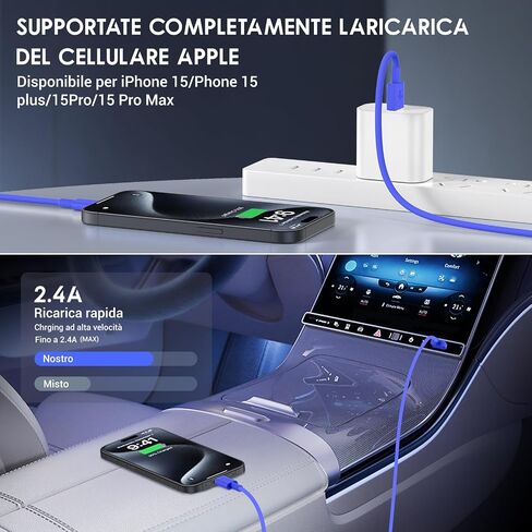 كابل Carplay لكابل شاحن السيارة iPhone 15/16، 4 حزم USB A إلى USB C لسلك Carplay USB C، iPhone 16/15/Plus/Pro Max، iPad Pro 12.9/11، Air 5th/4th Gen، Mini 6th Gen/ كيبل شحن السيارة 3 قدم in Kuwait