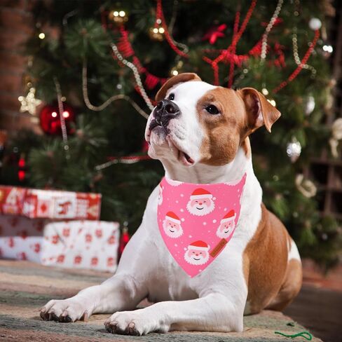 PTDECOR Christmas Dog Bandana,Xmas Pink Scarf Santa Deer Dog Bandana Reversible Holiday Dog Scarf, Pink Female Dog Christmas Bandanas for Medium Large Dogs Pets (Pink, Large) in Kuwait