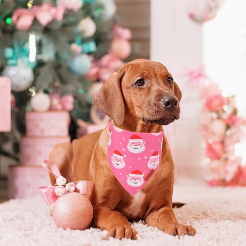 PTDECOR Christmas Dog Bandana,Xmas Pink Scarf Santa Deer Dog Bandana Reversible Holiday Dog Scarf, Pink Female Dog Christmas Bandanas for Medium Large Dogs Pets (Pink, Large) in Kuwait