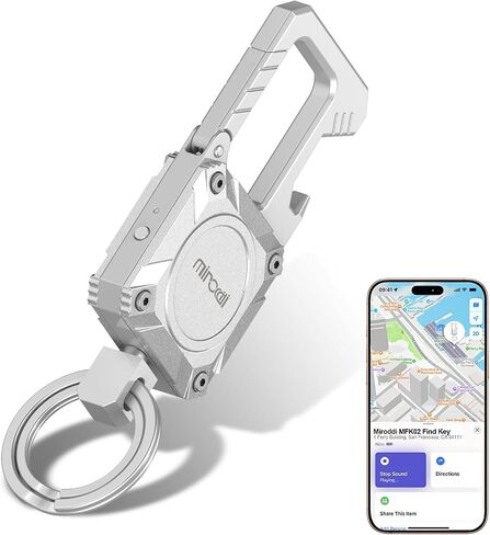 Miroddi Car Keychain with Tracker Key Chain Works with Apple Find My App (iOS Only), Heavy Duty Key Carabiner with Bottle Opener, Key Finder, GPS for Key, Anti-Lost Key Finder, Rechargeable, Black in Saudi Arabia