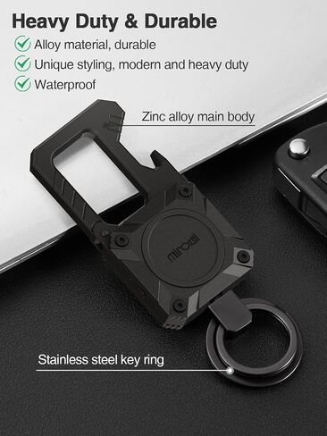 Miroddi Car Keychain with Tracker Key Chain Works with Apple Find My App (iOS Only), Heavy Duty Key Carabiner with Bottle Opener, Key Finder, GPS for Key, Anti-Lost Key Finder, Rechargeable, Black in Saudi Arabia