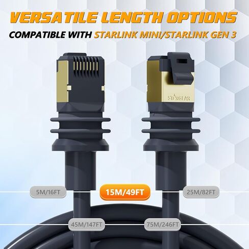 Starlink Gen 3 Cable 45M(147FT) for Standard V3 Dish Starlink Outdoor Cable Extension - Waterproof Gray in Kuwait
