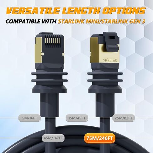 Starlink Gen 3 Cable 45M(147FT) for Standard V3 Dish Starlink Outdoor Cable Extension - Waterproof Gray in Kuwait