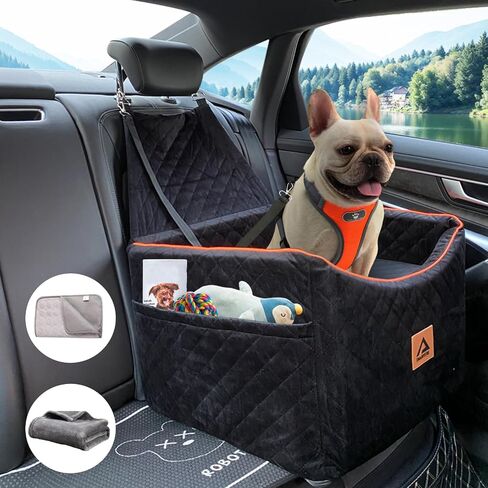 Dog Car Seat for Small Medium Dogs, Booster Car Seat for Dogs with Memory Foam Elevated Cushion, Detachable Washable Cover, Pet Car Seat Travel Bed with 2 Storage Pocket, Dog Seat Belt (Black, M) in Saudi Arabia