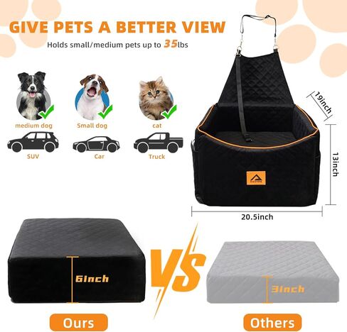 Dog Car Seat for Small Medium Dogs, Booster Car Seat for Dogs with Memory Foam Elevated Cushion, Detachable Washable Cover, Pet Car Seat Travel Bed with 2 Storage Pocket, Dog Seat Belt (Black, M) in Saudi Arabia