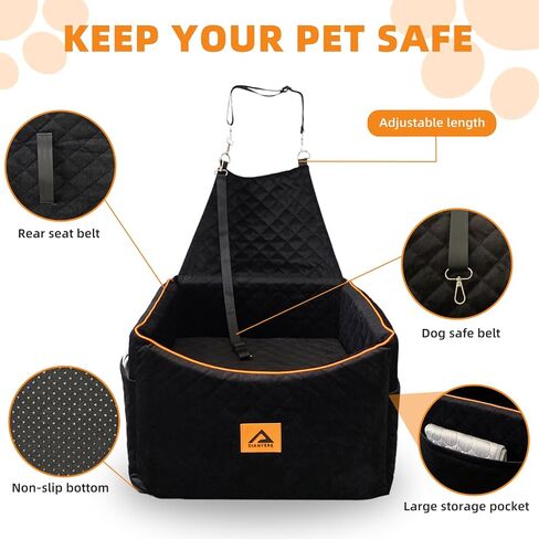 Dog Car Seat for Small Medium Dogs, Booster Car Seat for Dogs with Memory Foam Elevated Cushion, Detachable Washable Cover, Pet Car Seat Travel Bed with 2 Storage Pocket, Dog Seat Belt (Black, M) in Saudi Arabia