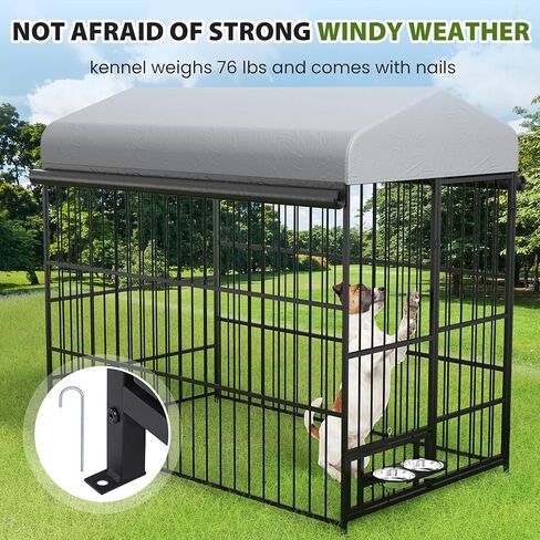 Rovibek Outdoor Dog Kennel with Roof, Dog Kennel Outside Heavy Duty Dog Playpen, Dog Run Enclosure with 2 Rotating Bowl & Sun-Proof Cover Dogs in Saudi Arabia