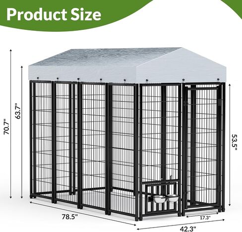Rovibek Outdoor Dog Kennel with Roof, Dog Kennel Outside Heavy Duty Dog Playpen, Dog Run Enclosure with 2 Rotating Bowl & Sun-Proof Cover Dogs in Saudi Arabia