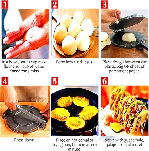 8-inch iron Tortilla Press, corn cake making machine, cast iron heavy-duty corn cake press, flour corn dough making machine, equipped with 50 sheets of parchment paper (8 inches) in Saudi Arabia
