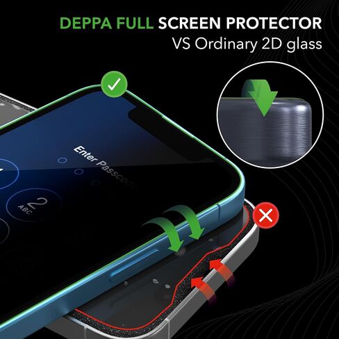 Deppa |2 Pack| Premium Privacy Screen Protector for Iphone 14 Pro (6.1') Tempered Glass Edge to Edge Full Cover with Easy Installation Kit Tray - Anti Spy, Private, Dark, Black Film in Kuwait