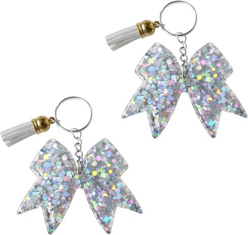 سلسلة مفاتيح على شكل فيونكة لامعة - سلاسل مفاتيح ساحرة على شكل بهجة - إكسسوارات التشجيع للفتيات - هدية مبهجة للمشجعين وأعضاء الفريق - فضي/قطعتين in Kuwait