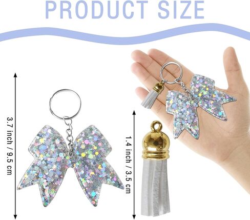 سلسلة مفاتيح على شكل فيونكة لامعة - سلاسل مفاتيح ساحرة على شكل بهجة - إكسسوارات التشجيع للفتيات - هدية مبهجة للمشجعين وأعضاء الفريق - فضي/قطعتين in Kuwait