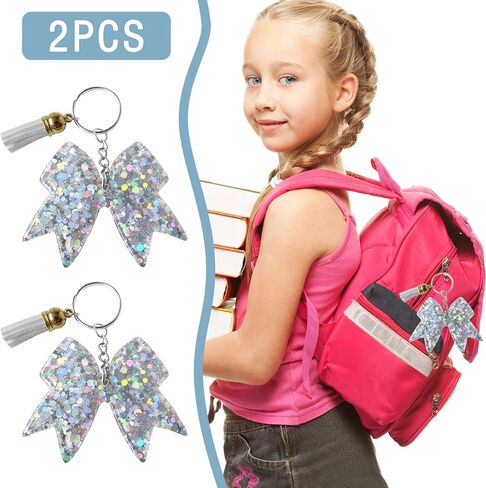 سلسلة مفاتيح على شكل فيونكة لامعة - سلاسل مفاتيح ساحرة على شكل بهجة - إكسسوارات التشجيع للفتيات - هدية مبهجة للمشجعين وأعضاء الفريق - فضي/قطعتين in Kuwait