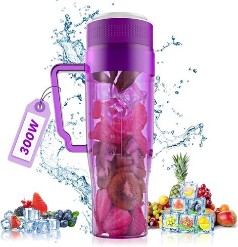 Portable Blender, 300W Blender for Smoothies and Shakes, 22 oz Smoothie Blender with 6 Blades, BPA Free, USB-C Rechargeable, Handle and Straw Lid, Mini Travel Blender for Anywhere, Clear in Saudi Arabia