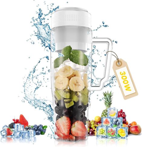 Portable Blender, 300W Blender for Smoothies and Shakes, 22 oz Smoothie Blender with 6 Blades, BPA Free, USB-C Rechargeable, Handle and Straw Lid, Mini Travel Blender for Anywhere, Clear in Saudi Arabia